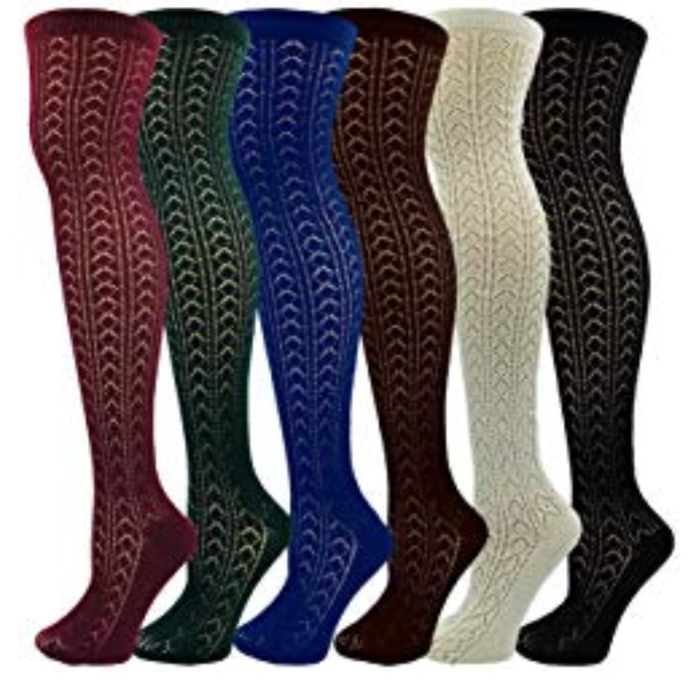 NWT Crochet Knit Knee High Socks Chocolate Brown - Picture 3 of 3